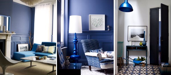 Varios ejemplos de habitaciones con esquema monocromático en azul Foto: cristinacolli.com Izq: Cobalt Bay 4R1-8/Der:Night Sky 3Q3-8